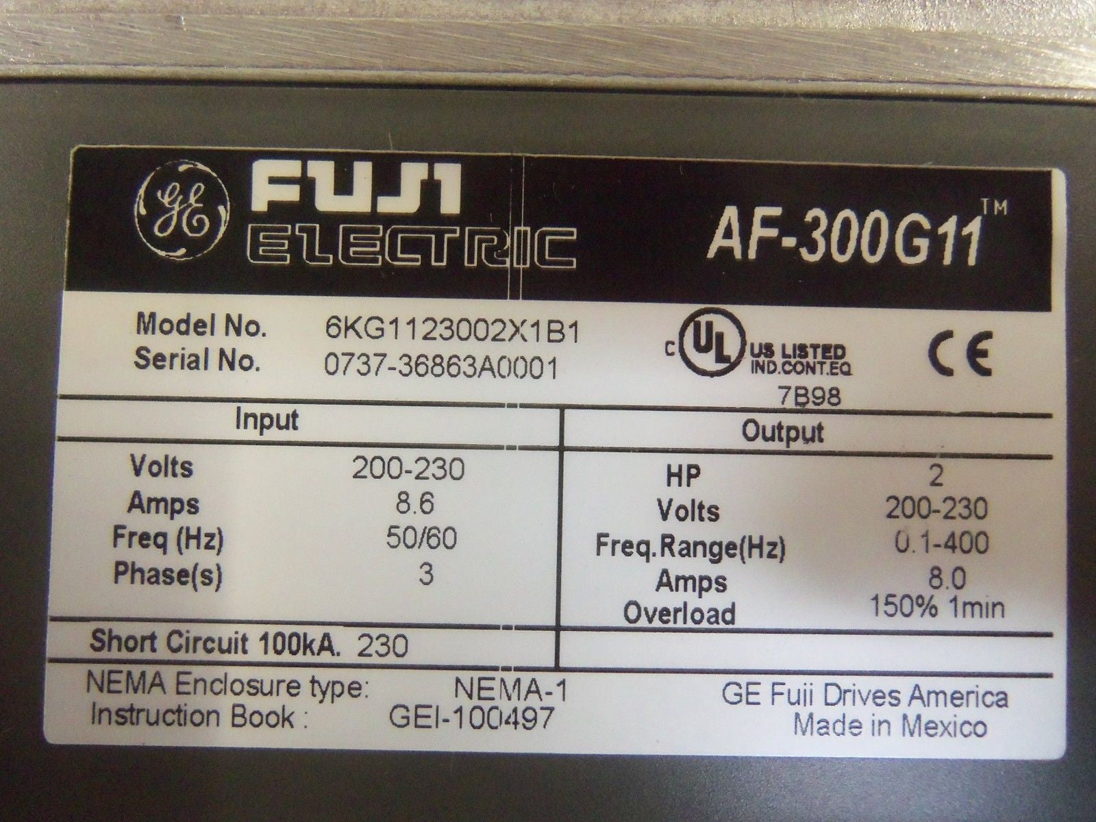 FUJI ELECTRIC AF-300G11 6KG1123002X1B1 AC DRIVE *NEW IN BOX*