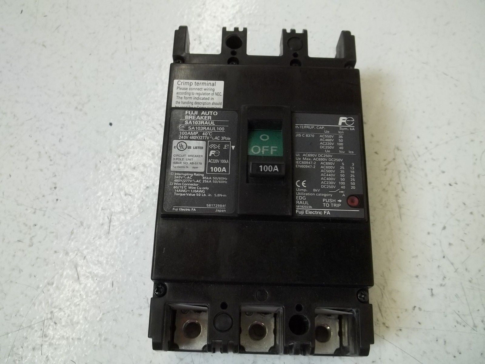FUJI ELECTRIC SA103RAUL CIRCUIT BREAKER *NEW IN BOX*