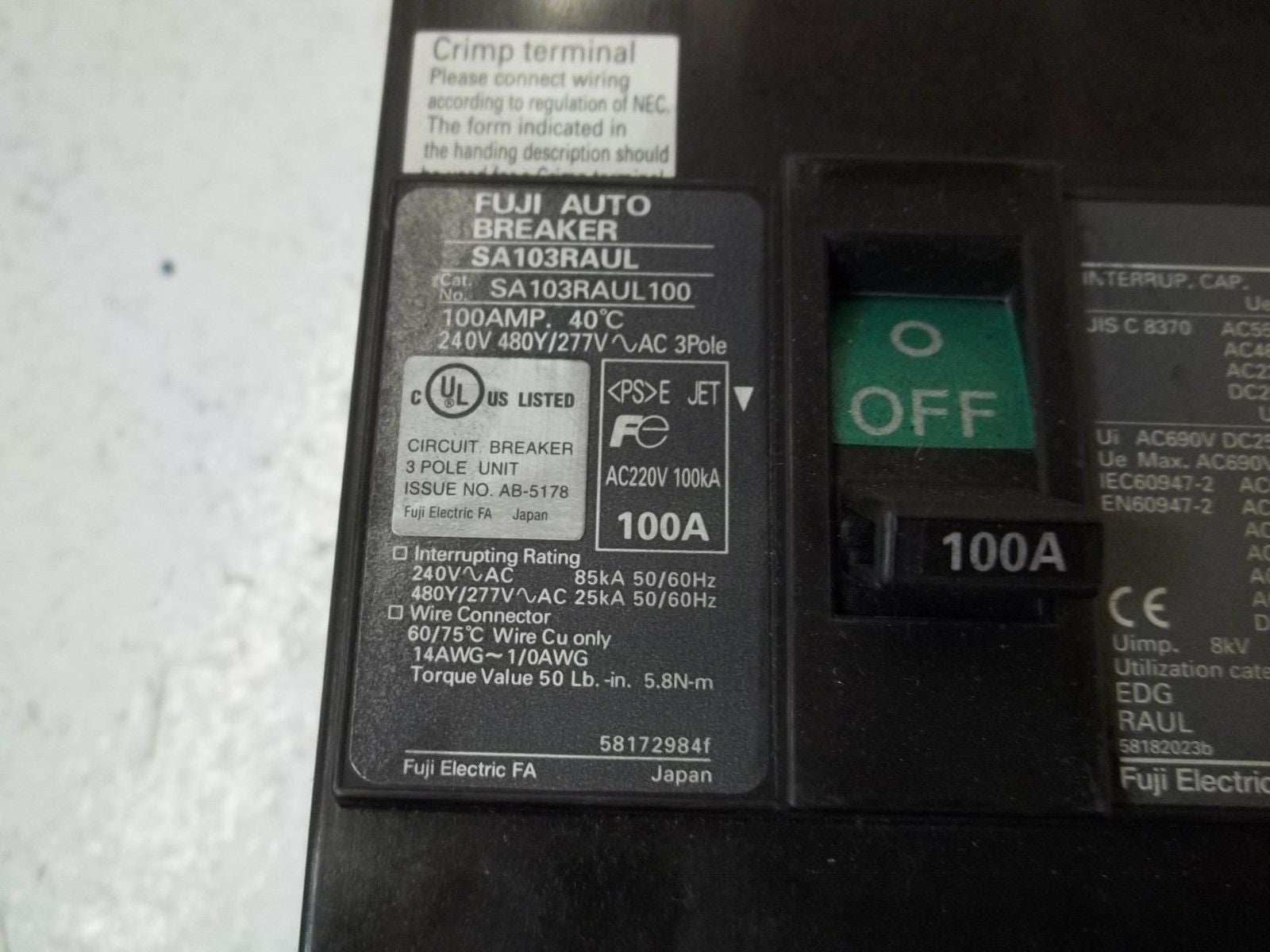 FUJI ELECTRIC SA103RAUL CIRCUIT BREAKER *NEW IN BOX*