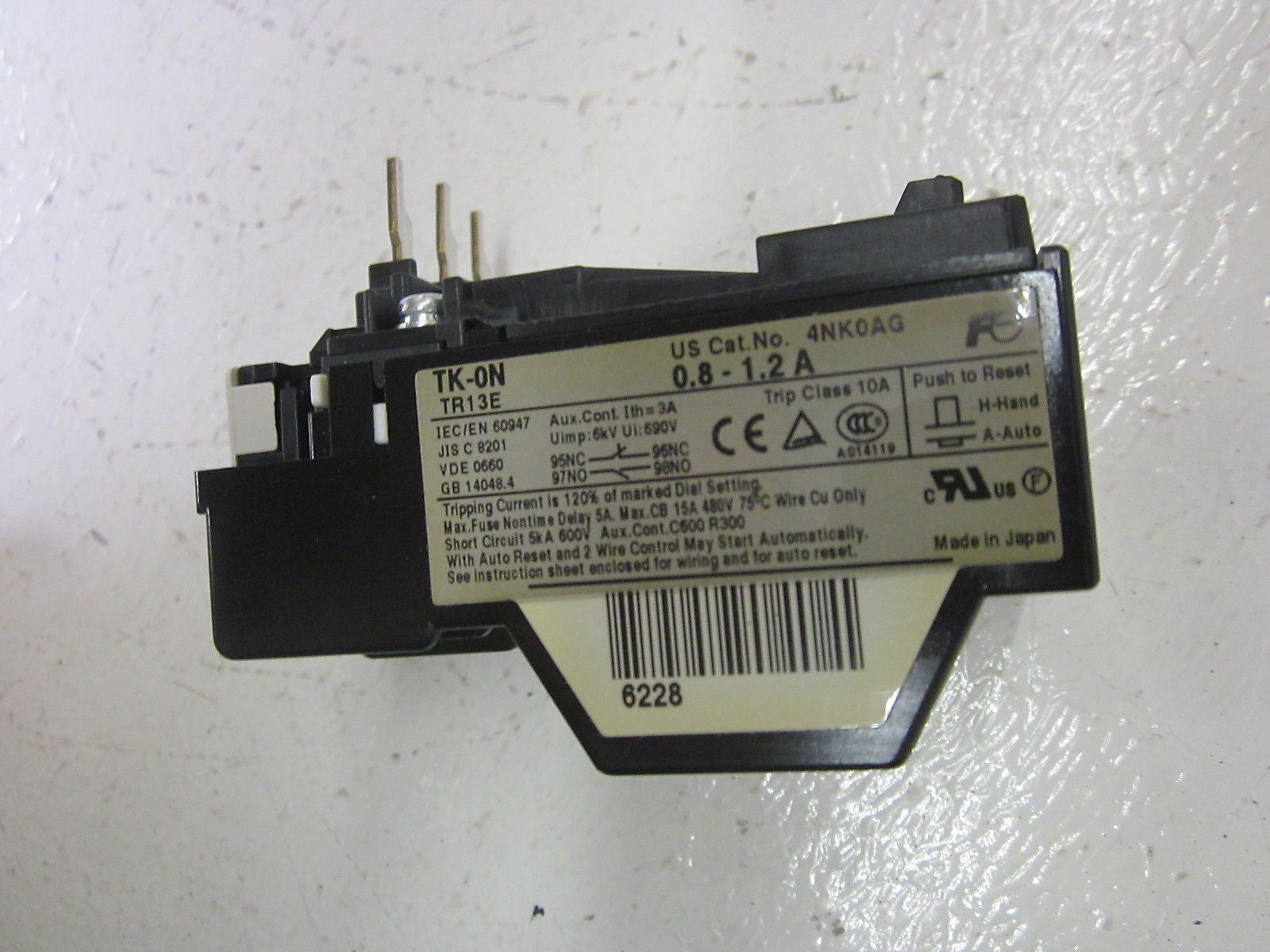 FUJI ELECTRIC 4NK0AG TK-0N THERMAL OVERLOAD RELAY 0.8-1.2A  *NEW IN BOX*
