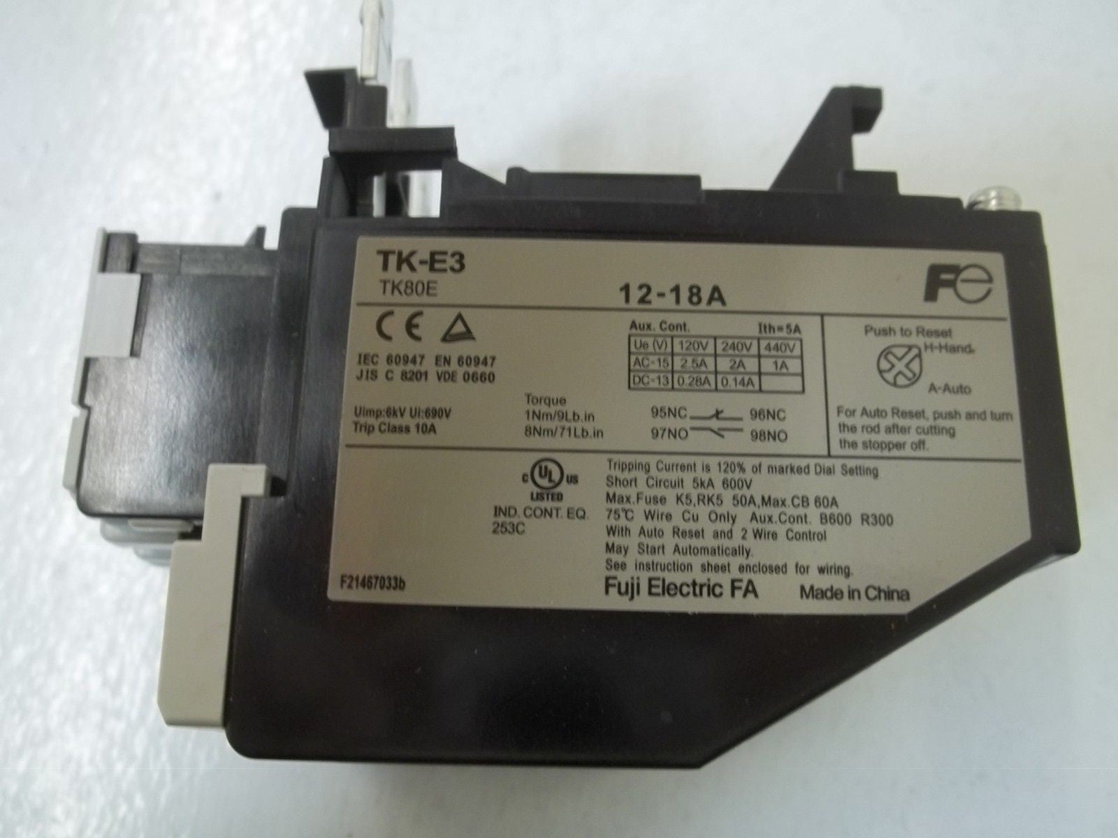 FUJI ELECTRIC TK-E3 TK80E THERMAL OVERLOAD RELAY 12-18A *NEW IN BOX*