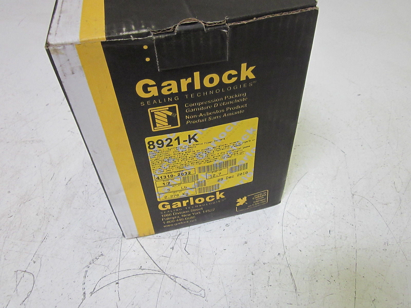 GARLOCK 8921-K COMPRESSION PACKING 1/2" *NEW IN BOX*