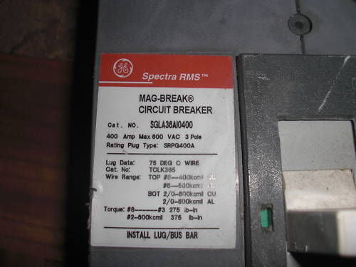 GENERAL ELECTRIC SGLA36AI0400 CIRCUIT BREAKER 400A *USED*