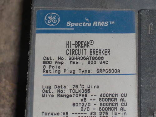 GE CIRCUIT BREAKER SGHA36AT0600 *USED*