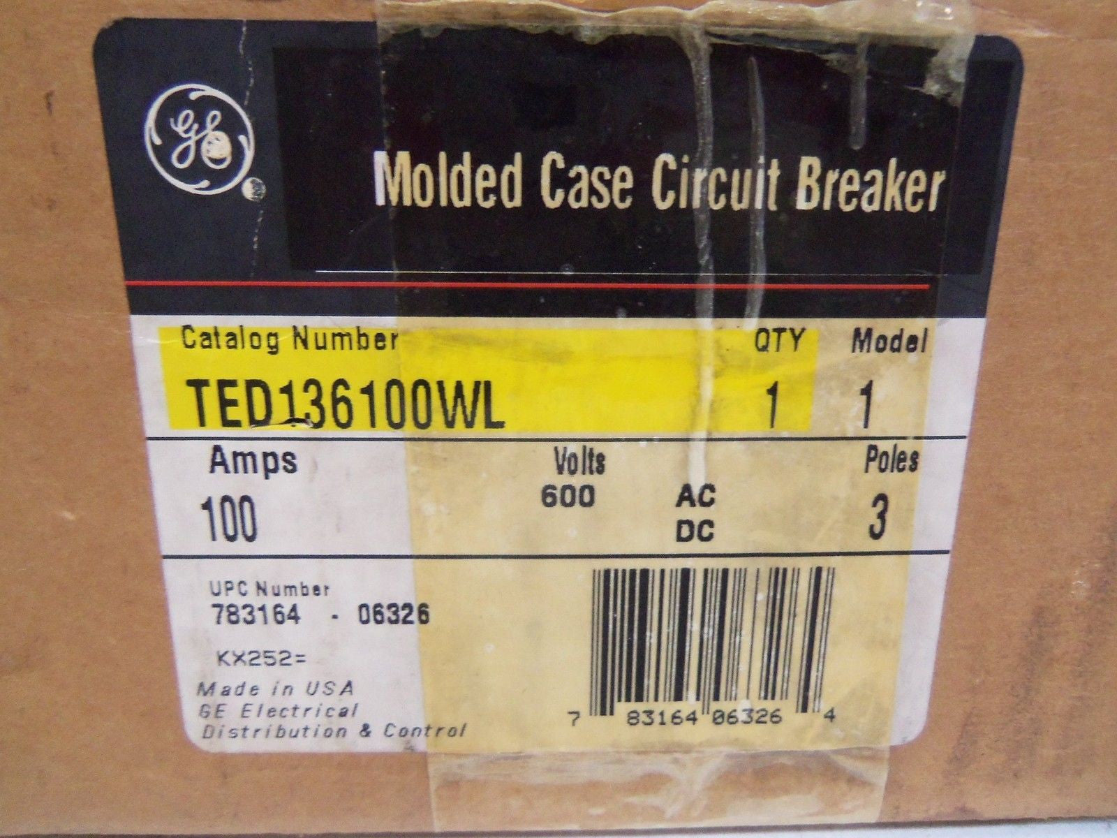GENERAL ELECTRIC TED136100WL CIRCUIT BREAKER 100A *NEW IN BOX*