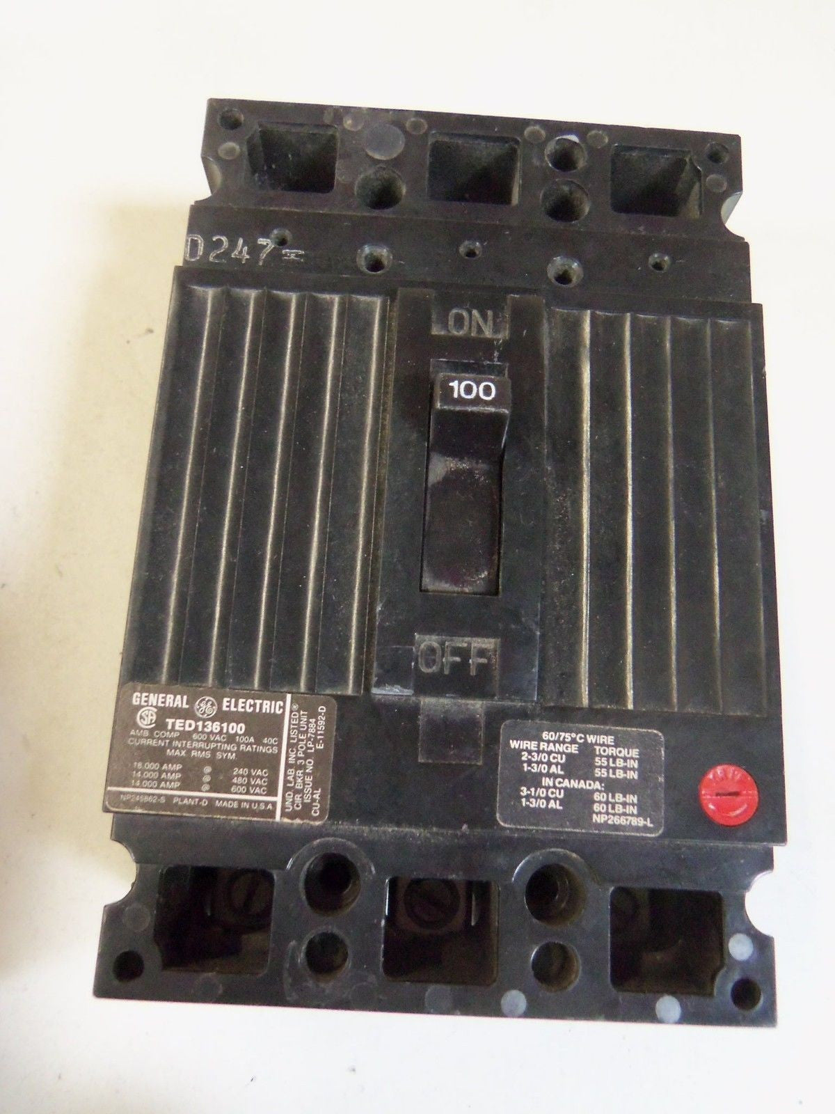 GENERAL ELECTRIC TED136100WL CIRCUIT BREAKER 100A *NEW IN BOX*