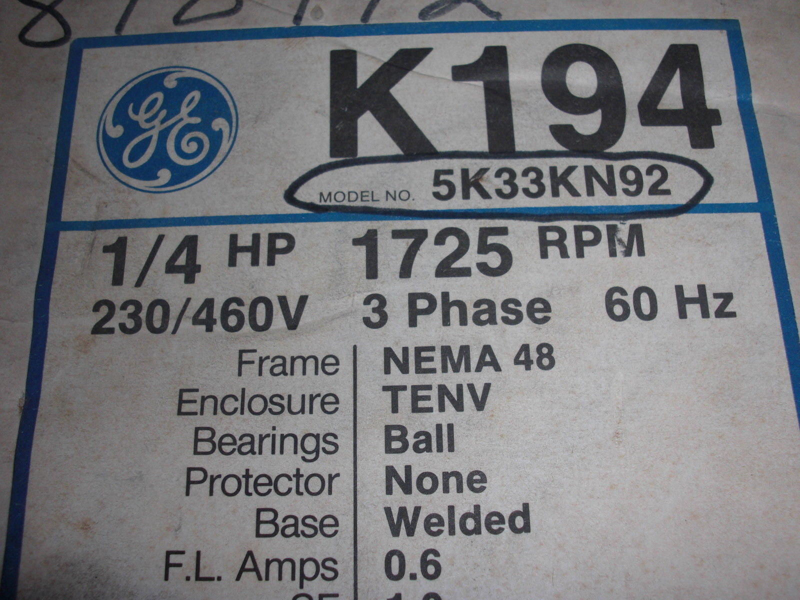GENERAL ELECTRIC 5K33KN92 *NEW IN THE BOX*