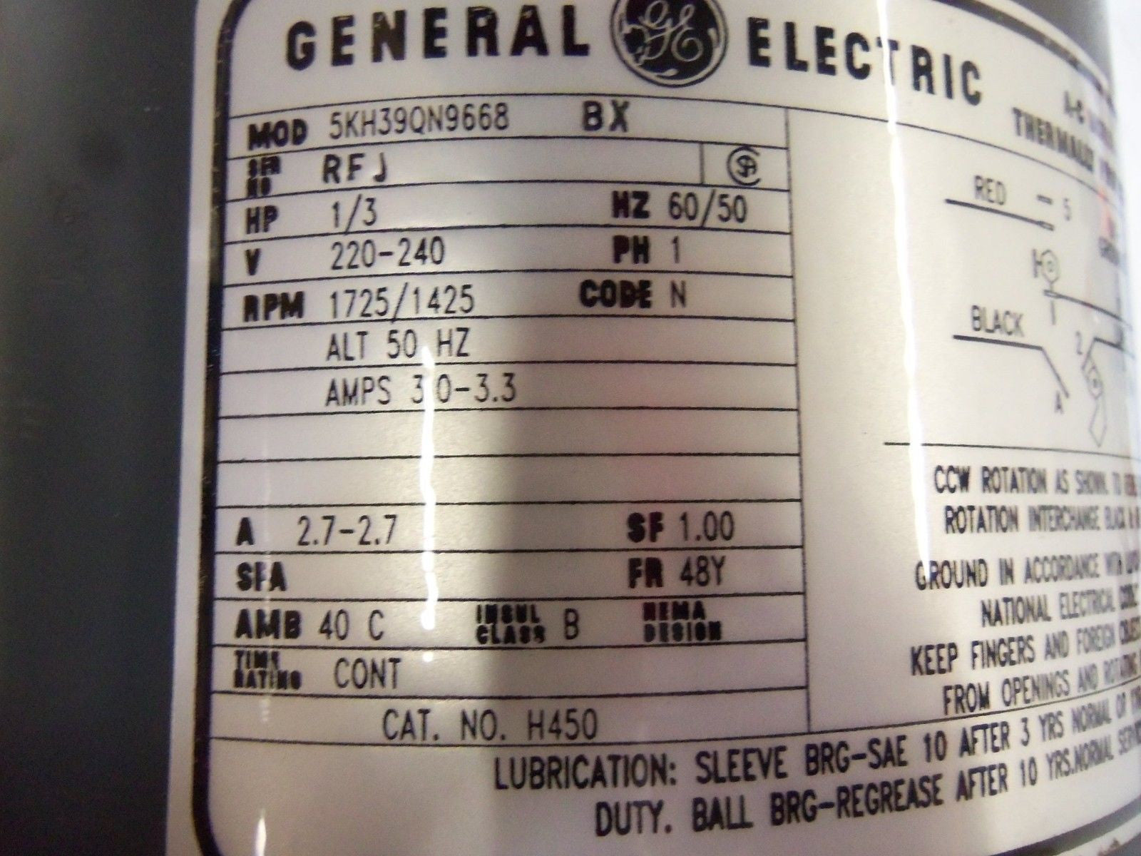 GENERAL ELECTRIC 5KH39QN9668 MOTOR *USED*