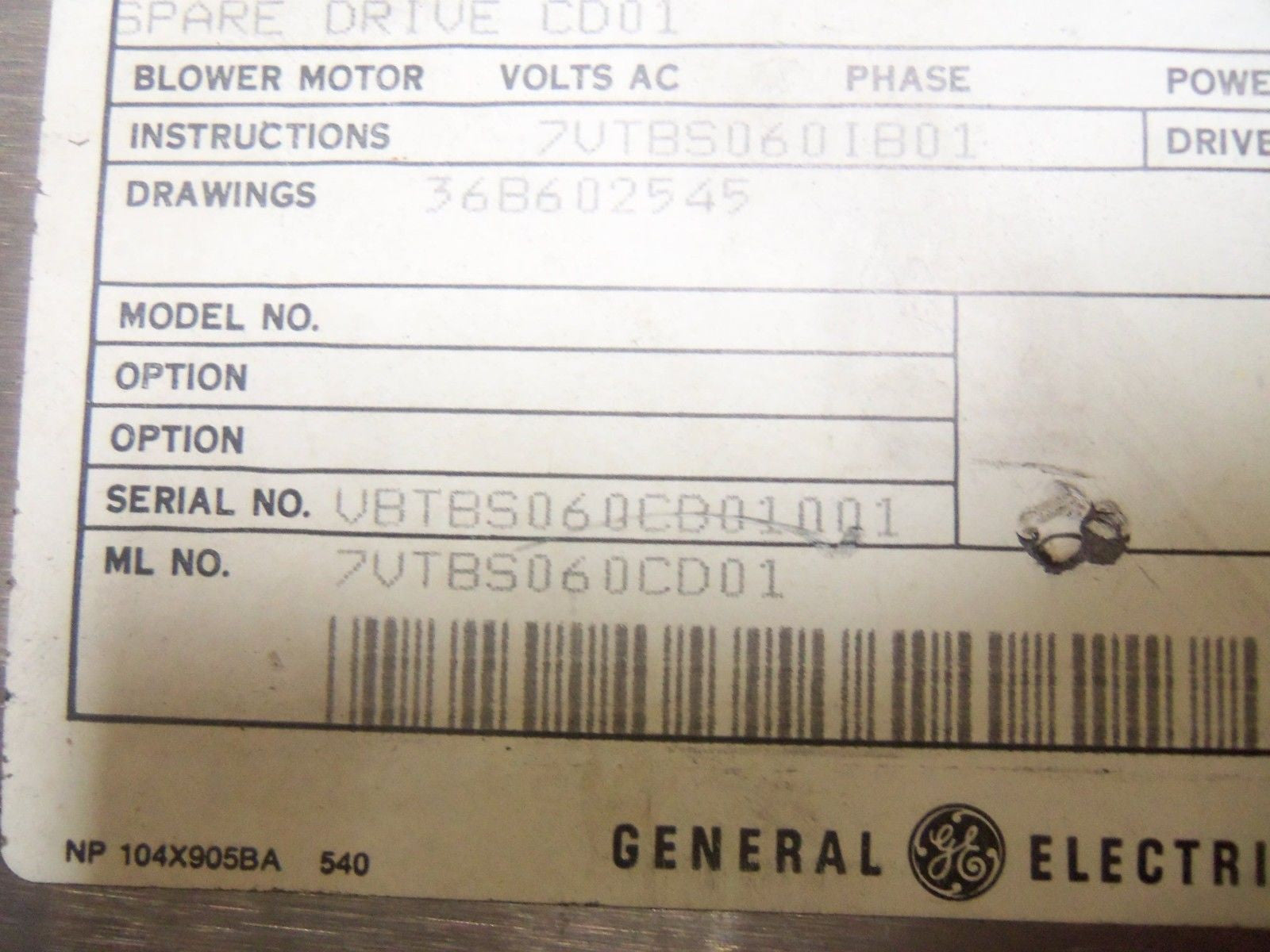 GENERAL ELECTRIC 7VTBS060CD01 *USED*