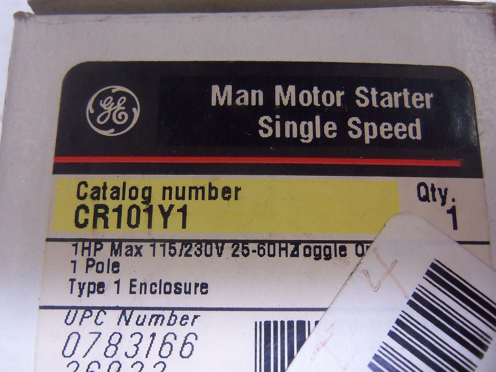 GENERAL ELECTRIC CR101Y1 MANUAL MOTOR STARTER SINGLE SPEED *NEW IN BOX*
