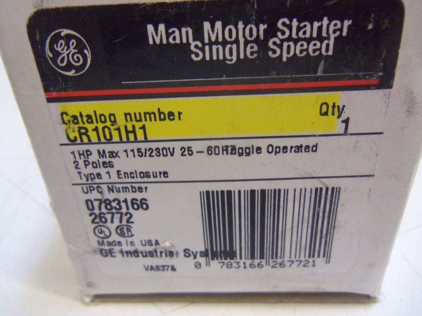 GENERAL ELECTRIC CR101H1 STARTER 2 POLE TOGGLE OPERATED *NEW IN BOX*