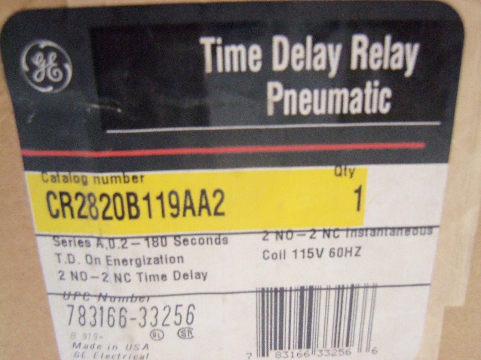 GENERAL ELECTRIC CR2820B119AA2 PNEUMATIC TIME DELAY RELAY *NEW IN BOX*