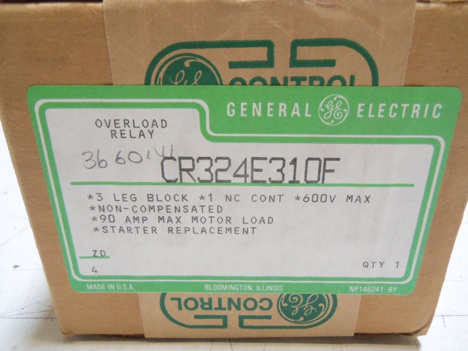 GENERAL ELECTRIC CR324E310F OVERLOAD RELAY BLOCK  *FACTORY SEALED*