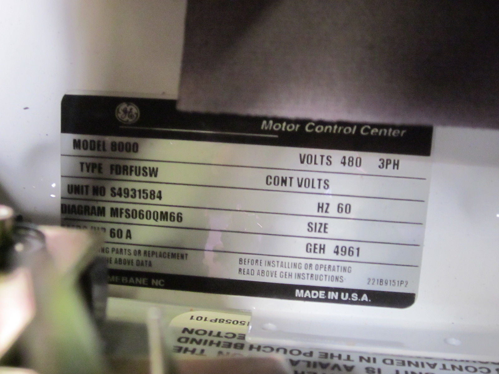 GENERAL ELECTRIC FDRFUSW DISCONNECT SWITCH *USED*