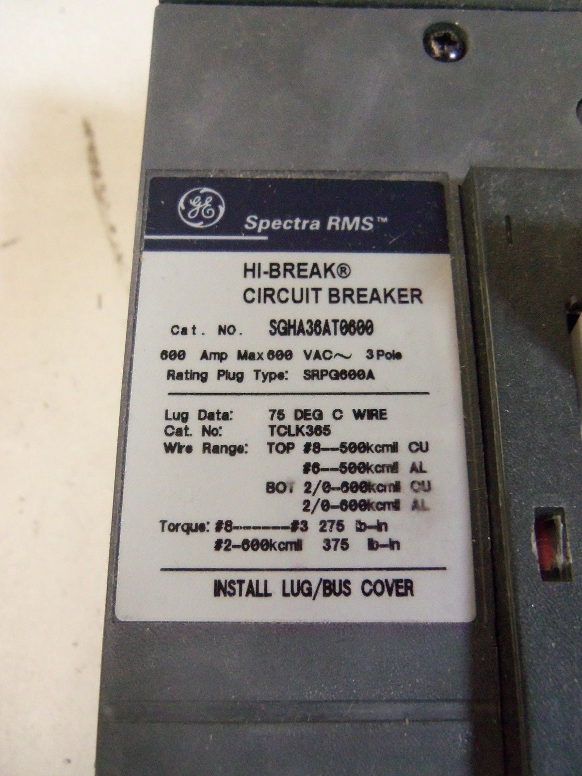 GENERAL ELECTRIC SGHA36AT0600 (NO TRIP) *USED*