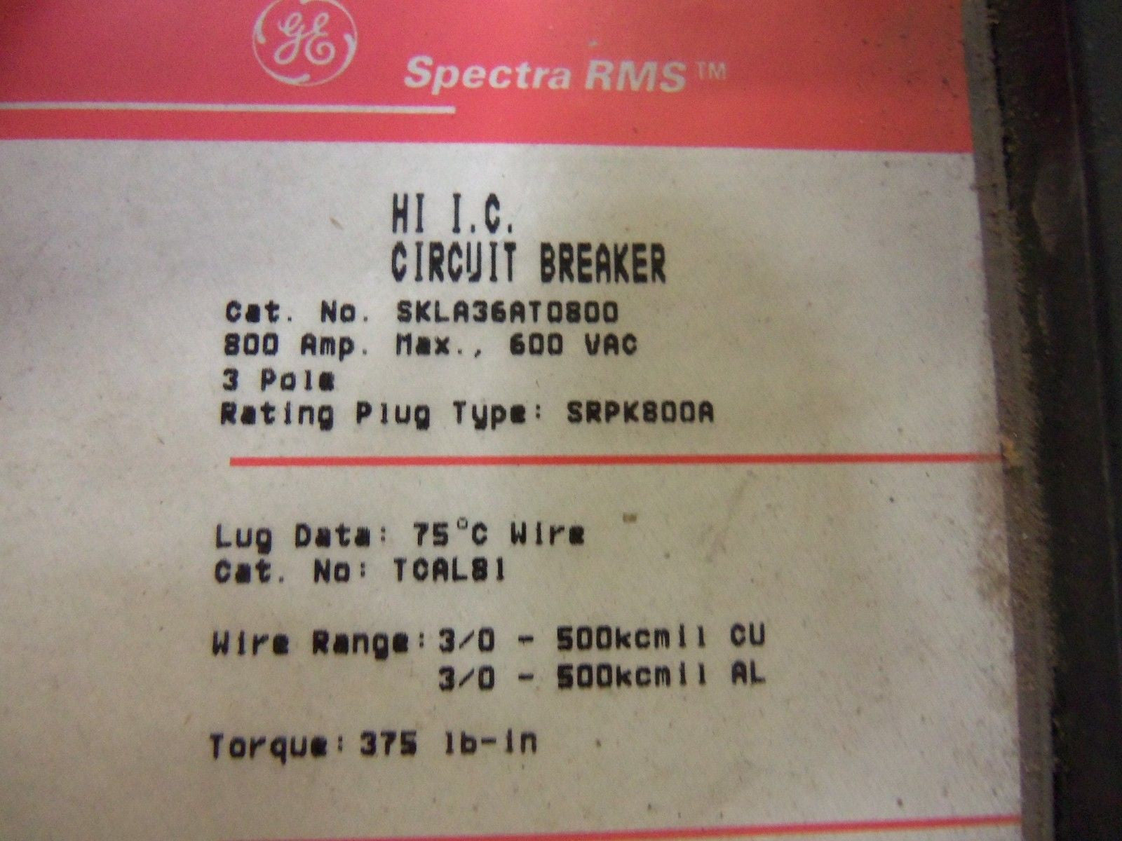 GENERAL ELECTRIC SKLA36AT0800 CIRCUIT BREAKER *USED*