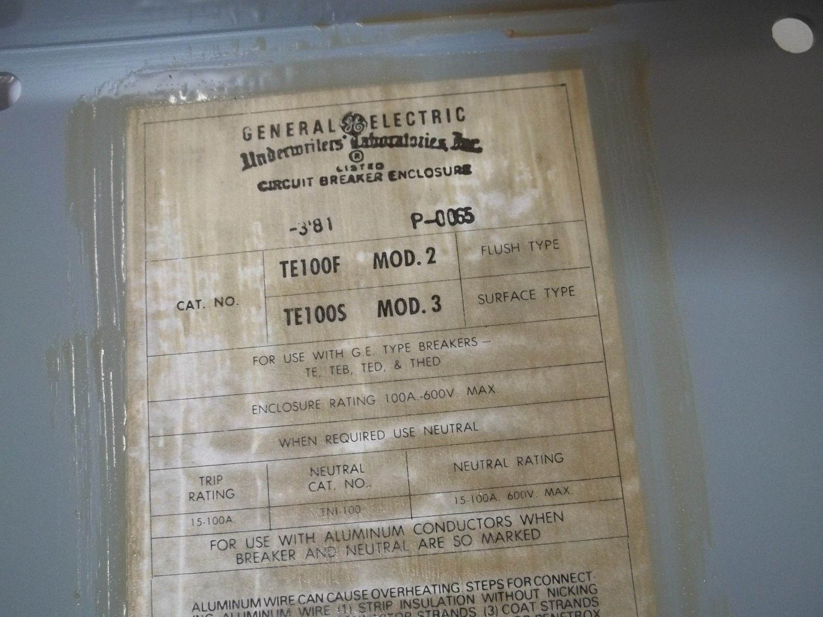 GENERAL ELECTRIC TE100S ENCLOSURE ONLY *NEW IN BOX*