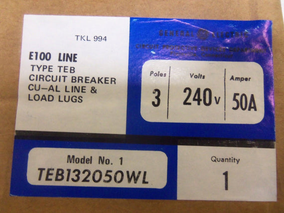 GENERAL ELECTRIC TEB132050WL CIRCUIT BREAKER 50A *NEW IN BOX*
