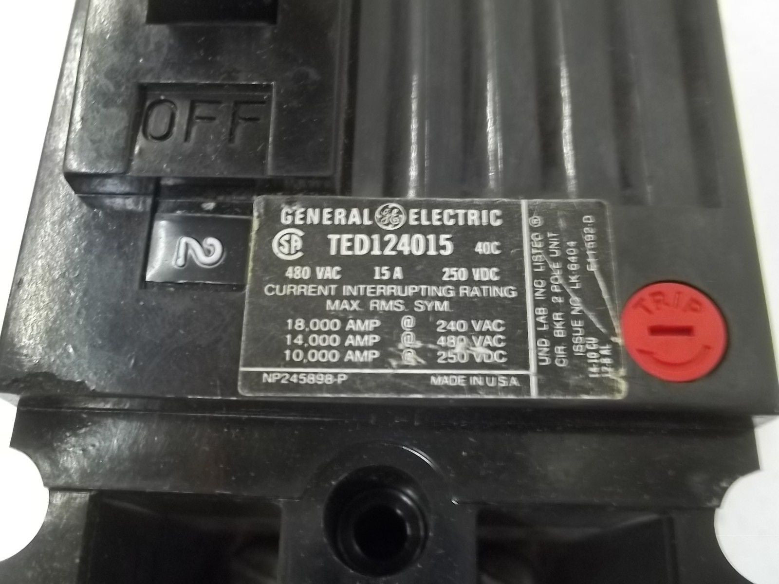 GENERAL ELECTRIC TED124015 CIRCUIT BREAKER 15A *USED*