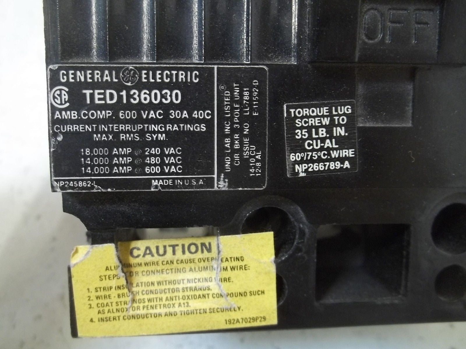 GENERAL ELECTRIC TED136030 CIRCUIT BREAKER 30A *NEW NO BOX*