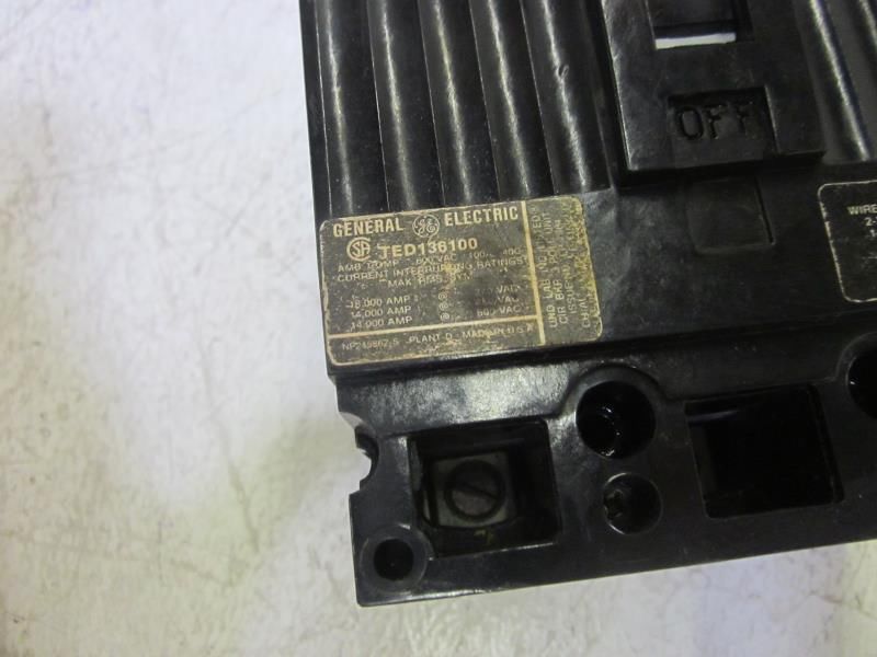 GENERAL ELECTRIC TED136100 CIRCUIT BREAKER 100A *USED*