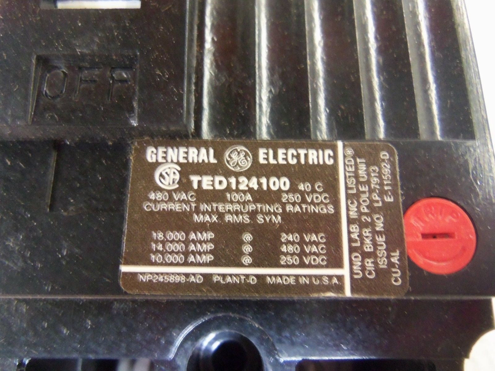 GENERAL ELECTRIC TED124100WL CIRCUIT BREAKER *NEW IN BOX*