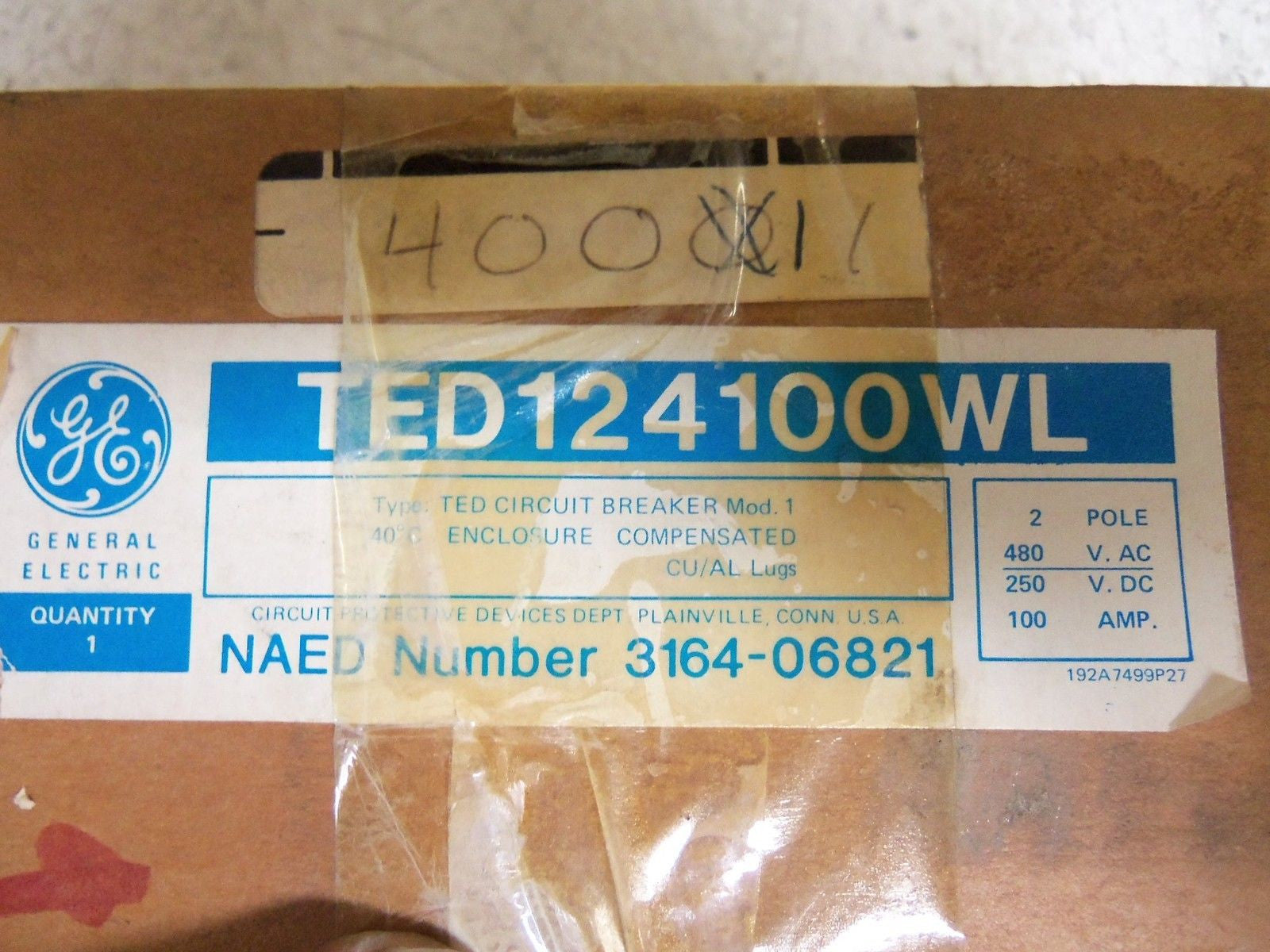 GENERAL ELECTRIC TED124100WL CIRCUIT BREAKER *NEW IN BOX*