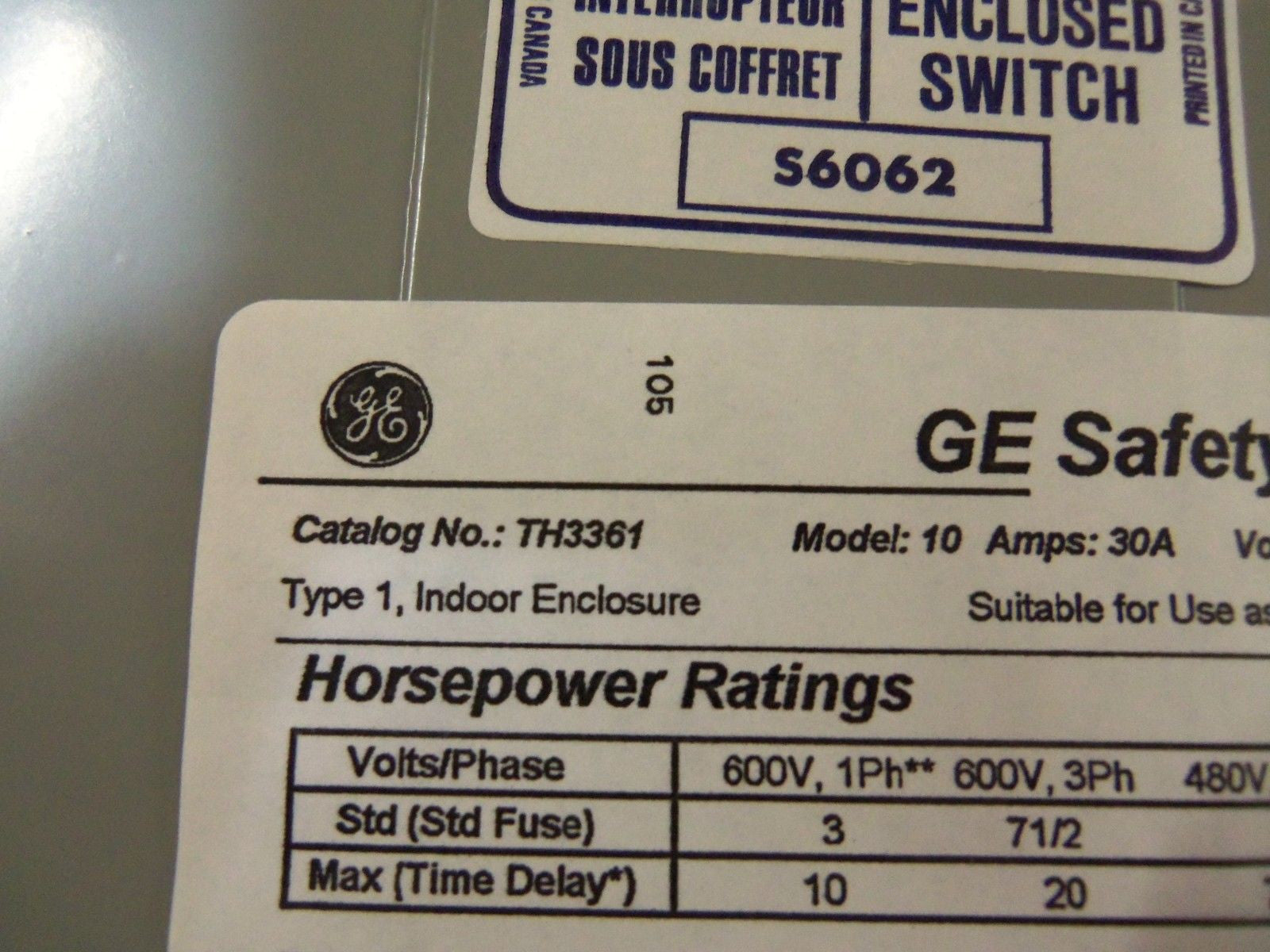 GENERAL ELECTRIC TH3361 SAFETY SWITCH *NEW IN BOX*