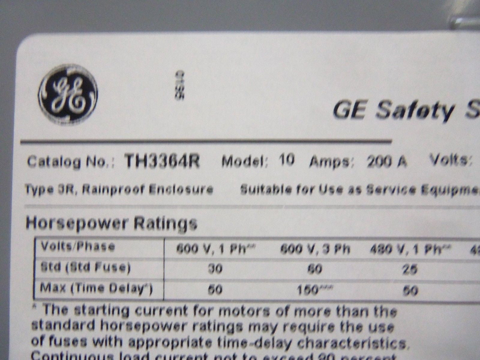 GENERAL ELECTRIC TH3364R SAFETY SWITCH *NEW IN BOX*