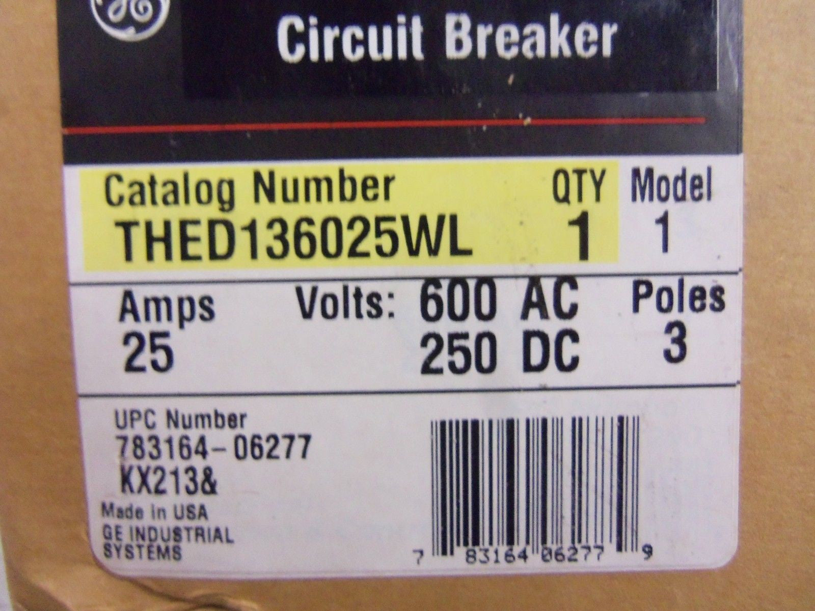 GENERAL ELECTRIC THED136025WL CIRCUIT BREAKER *NEW IN BOX*