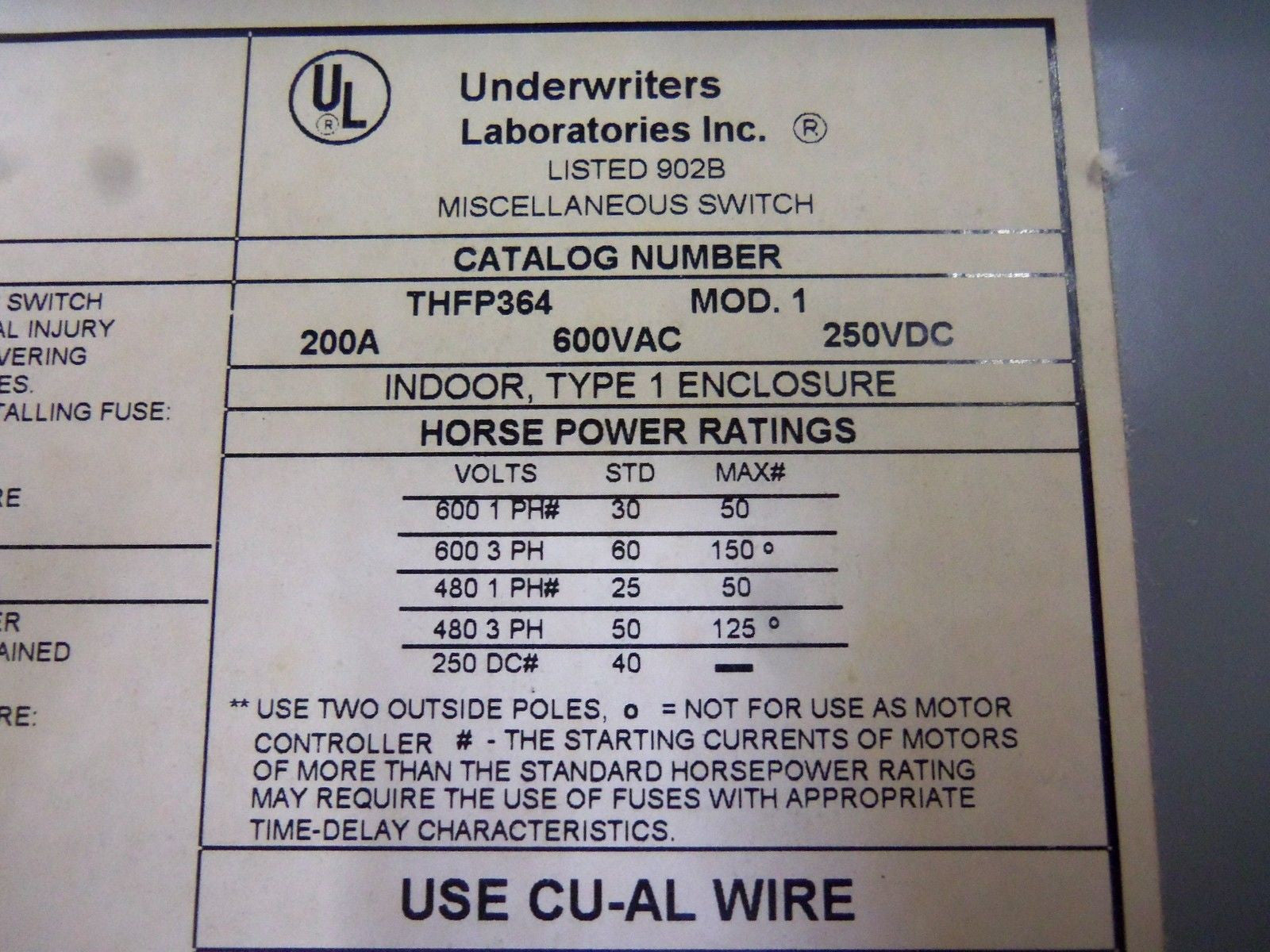 GENERAL ELECTRIC THFP364 SAFETY SWITCH *NEW NO BOX*