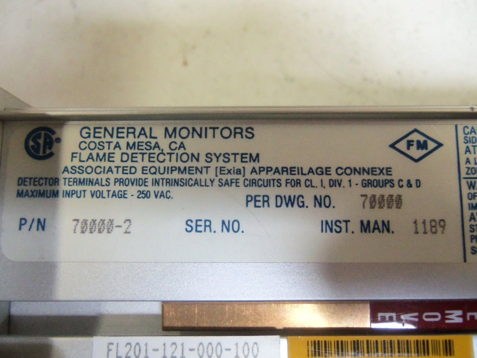 GENERAL MONITORS 70000-2 *USED*