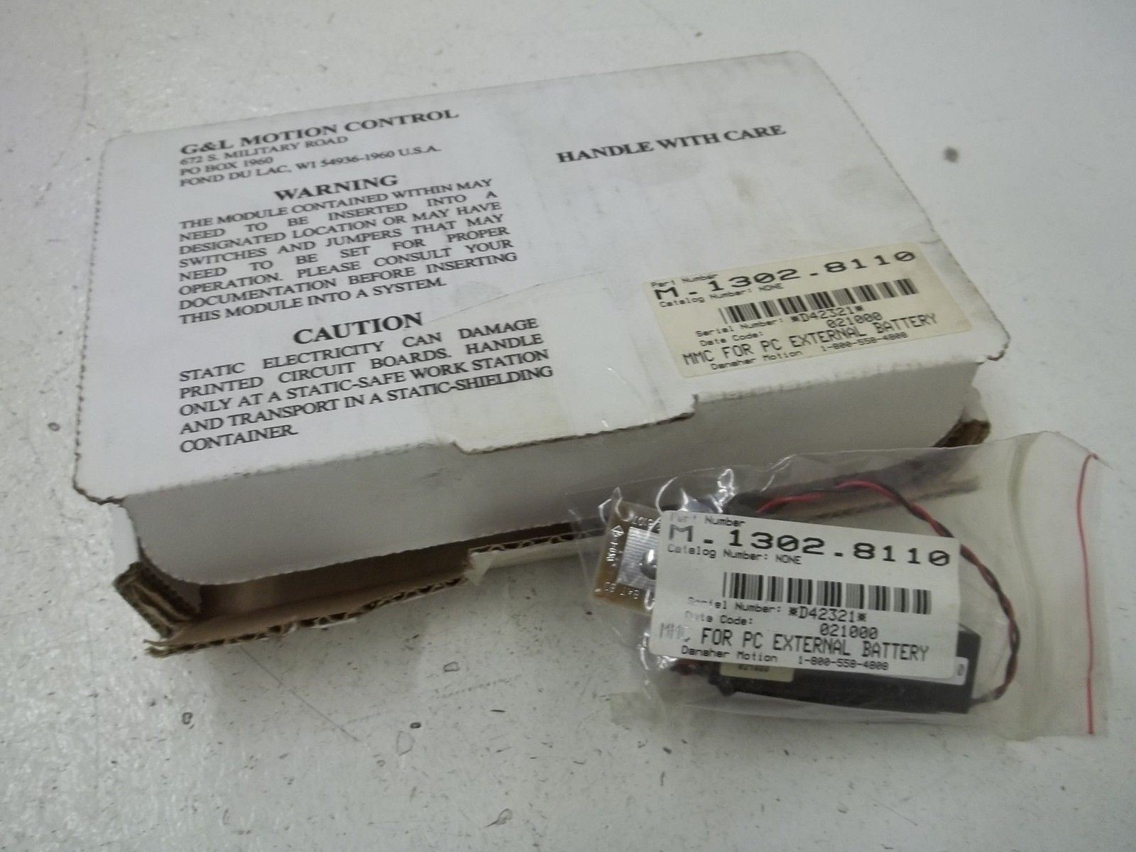 G & L MOTION CONTROL M-1302-8110 PC EXTERNAL BATTERY *NEW IN BOX*