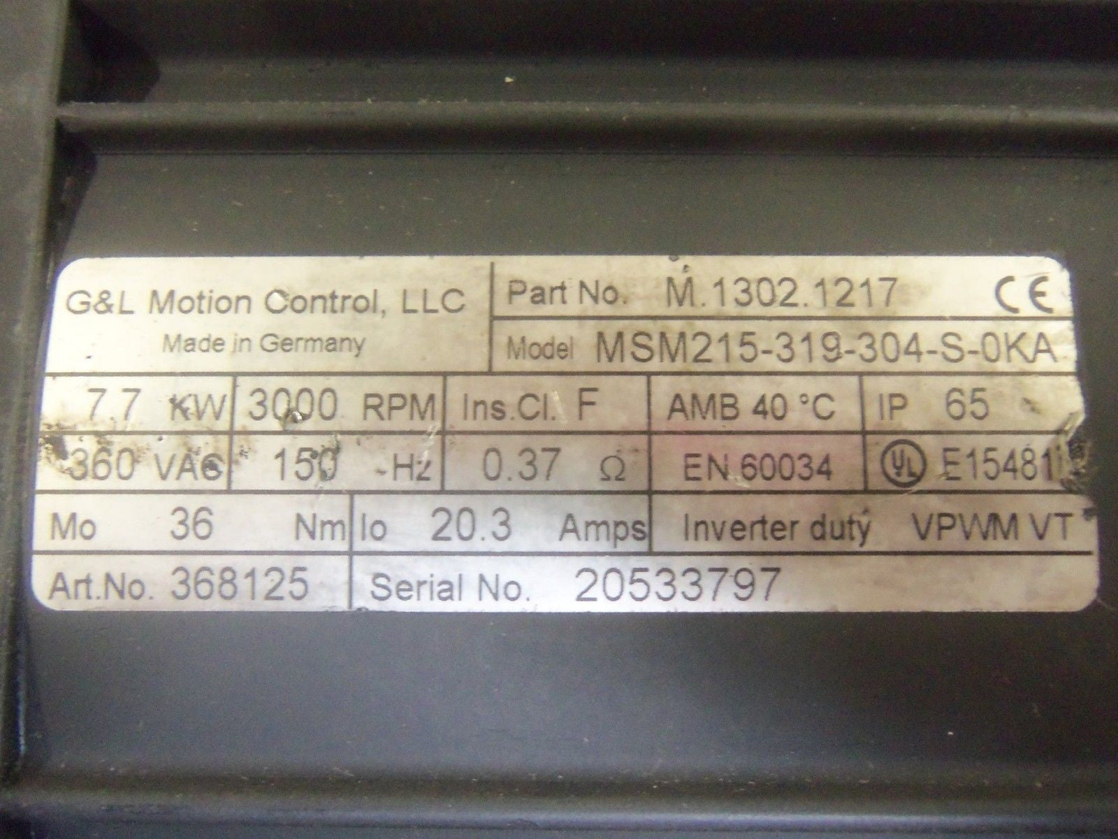 G & L MOTION CONTROL MSM215-319-304-S-OKA *USED*