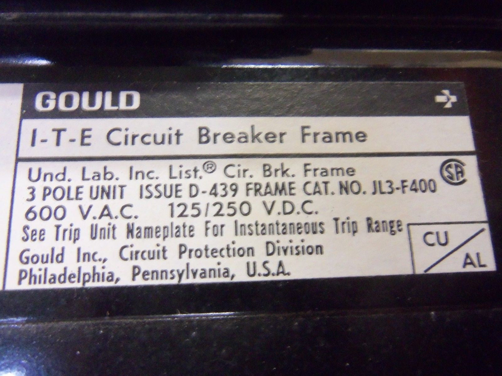 GOULD JL3-F400 CIRCUIT BREAKER *NEW*