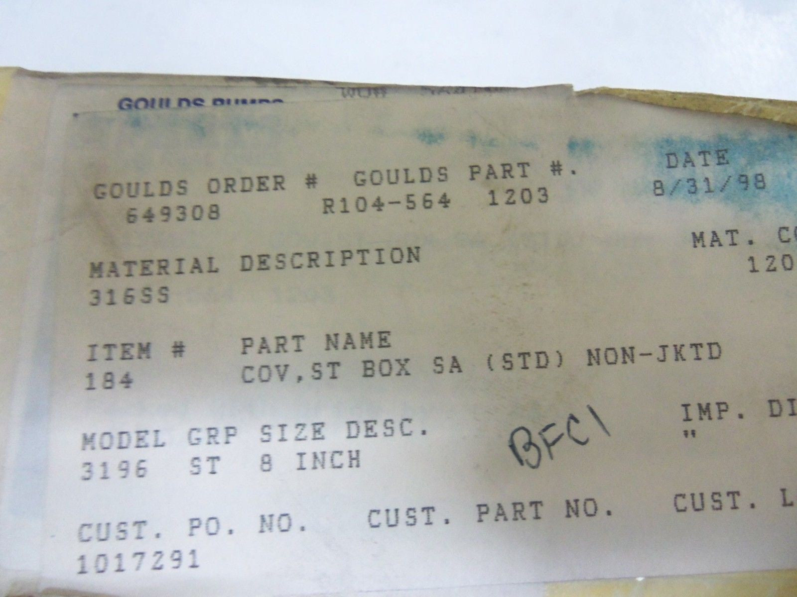 GOULDS 3196 8 INCH STUFFING BOX COVER STAINLESS NSMP