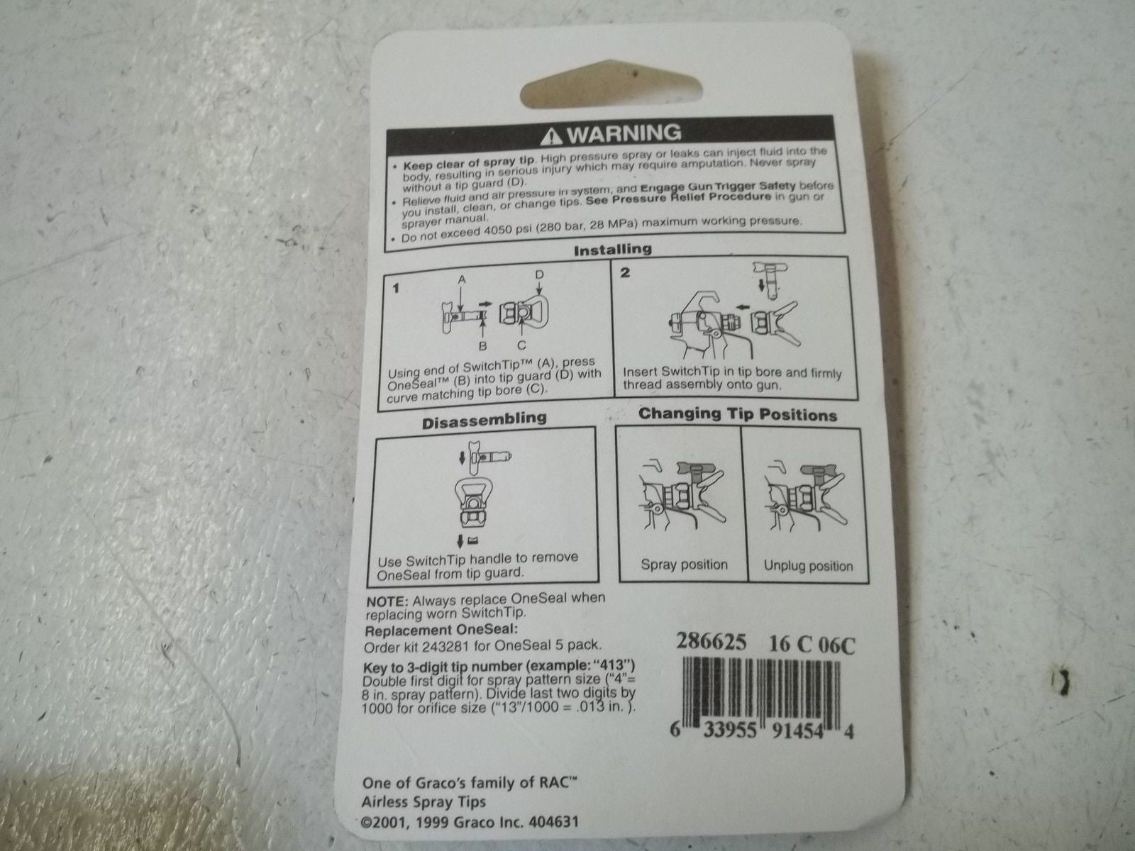 GRACO 286625 RAC 5 SWITCH TIP *ORIGINAL PACKAGE*