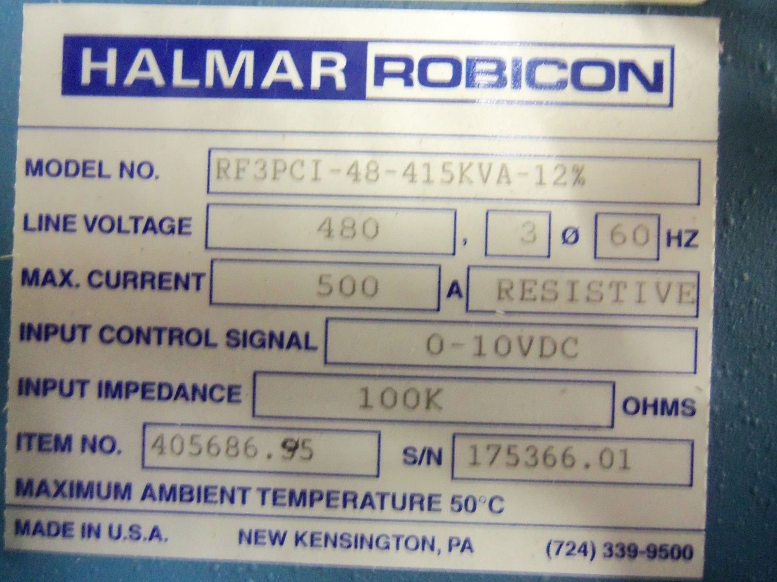 HALMAR ROBICON RF3PCI-48-415KVA-12% CONTROL PANEL *NEW IN BOX*