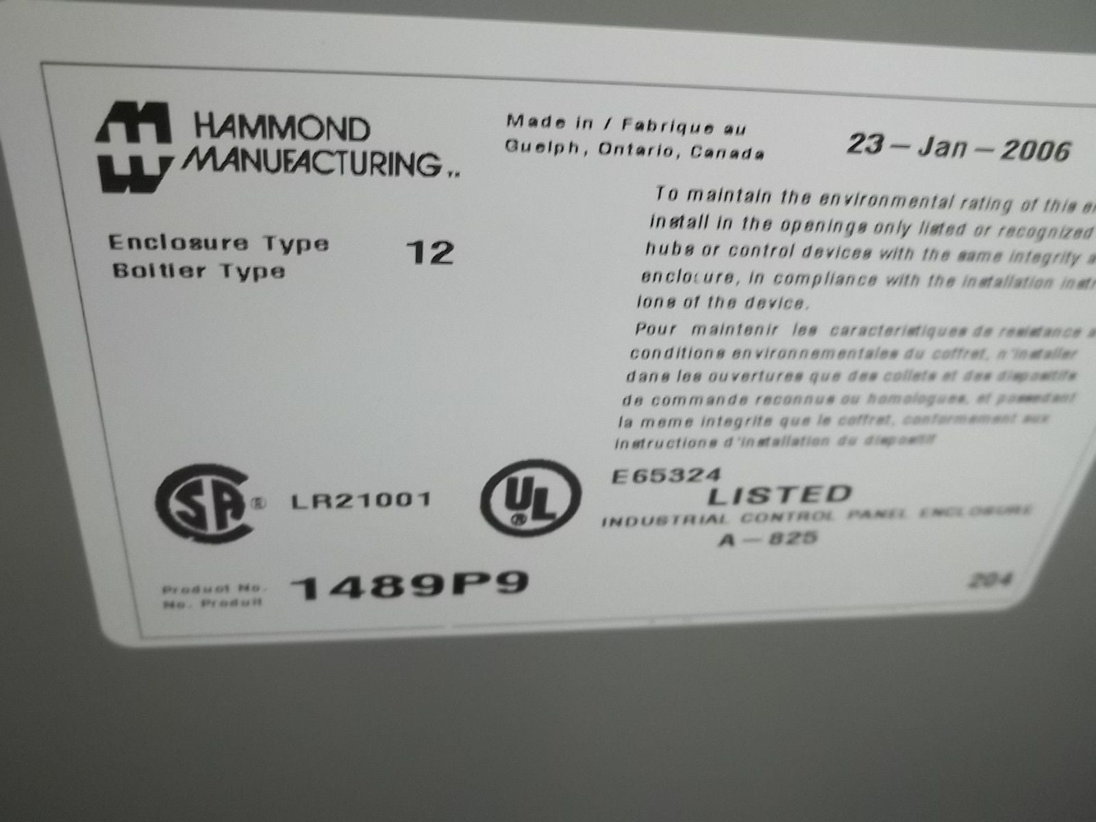 HAMMOND MANUFACTURING 1489P9 9-HOLE PUSHBUTTON ENCLOSURE *NEW NO BOX*