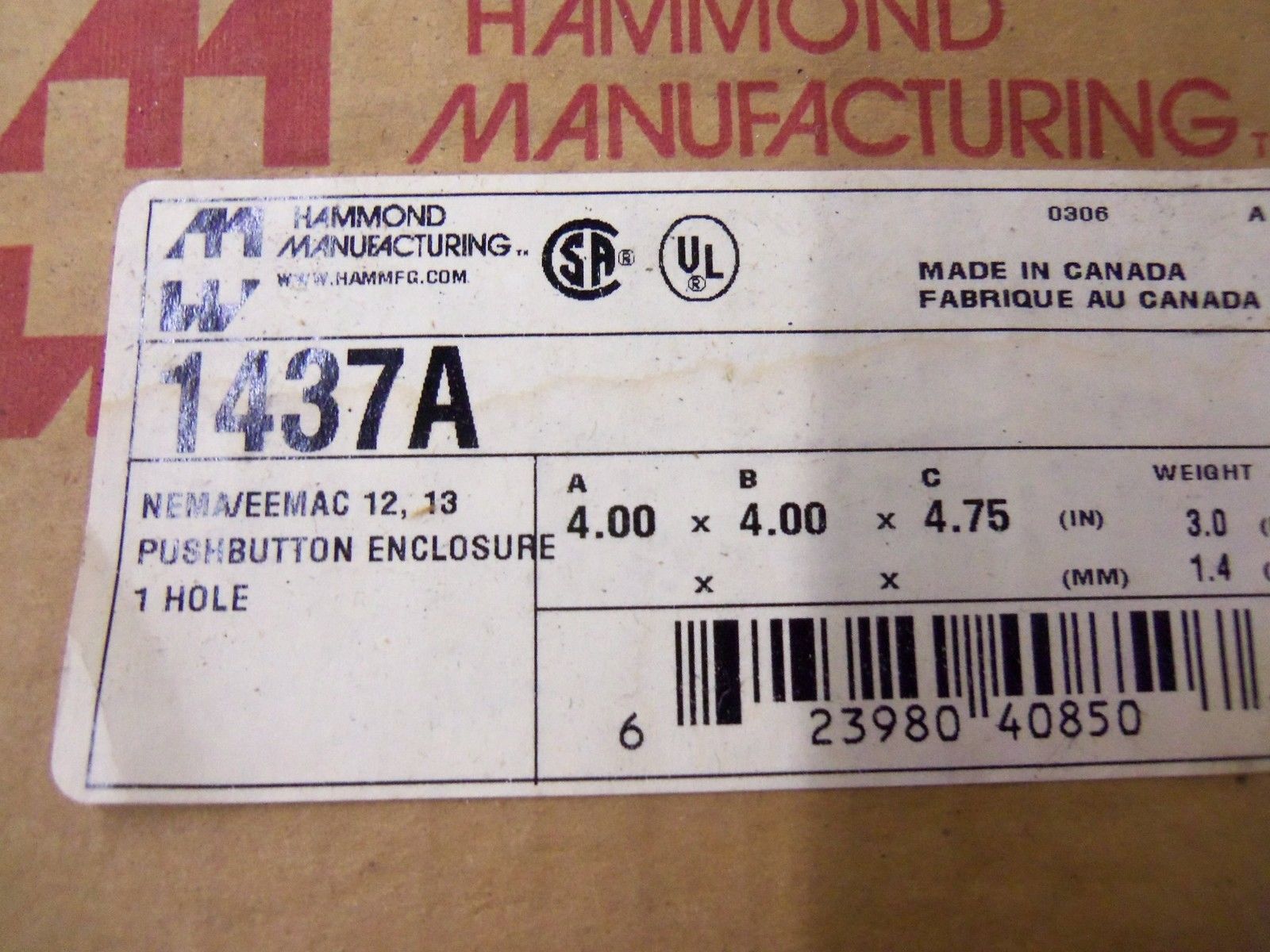 HAMMOND MANUFACTURING 1437A *NEW IN BOX*