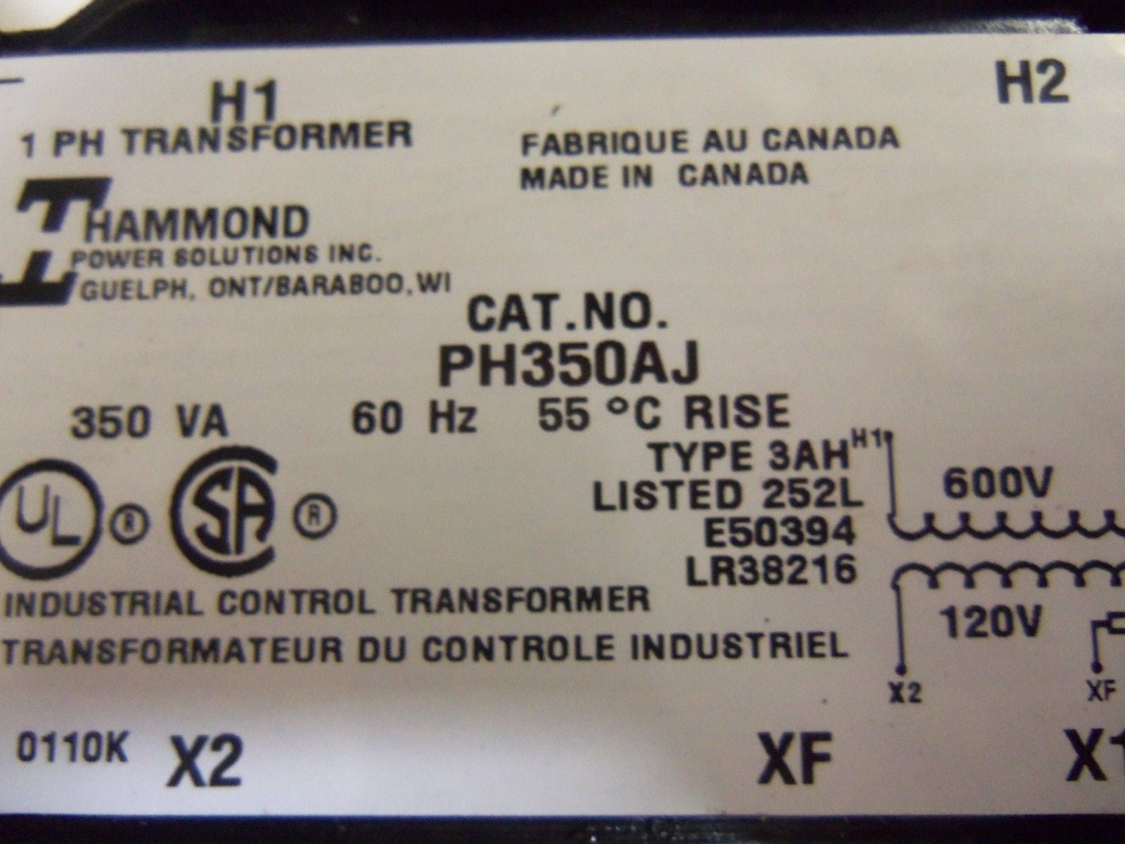 HAMMOND PH350AJ CONTROL TRANSFORMER *NEW IN BOX*