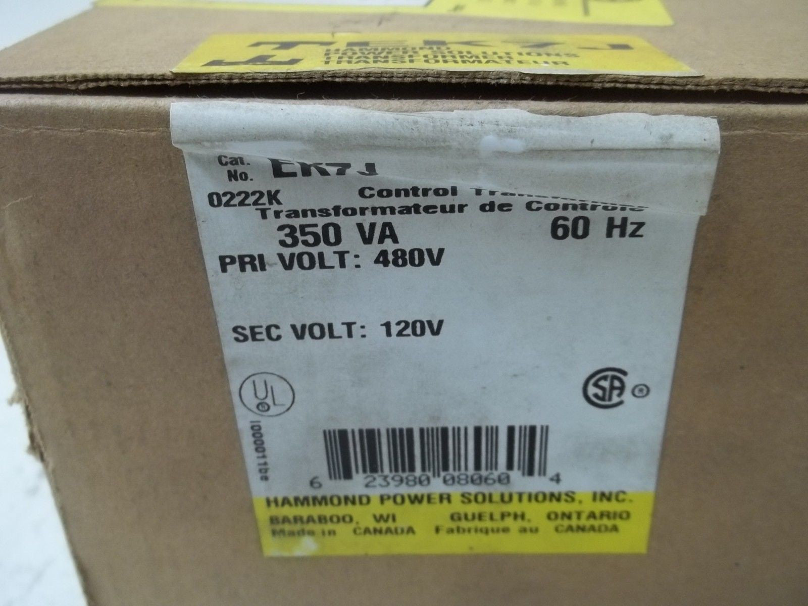 HAMMOND POWER SOLUTIONS INC. EK7J CONTROL TRANFORMER *NEW IN BOX*
