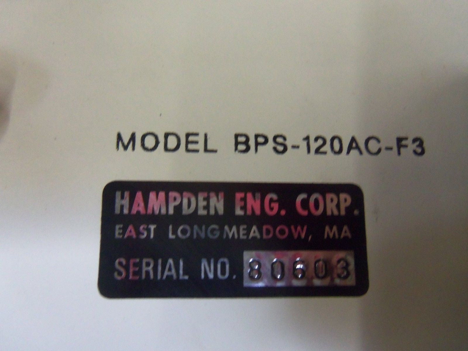HAMPDEN BPS-120AC-F3 POWER SUPPLY *USED*