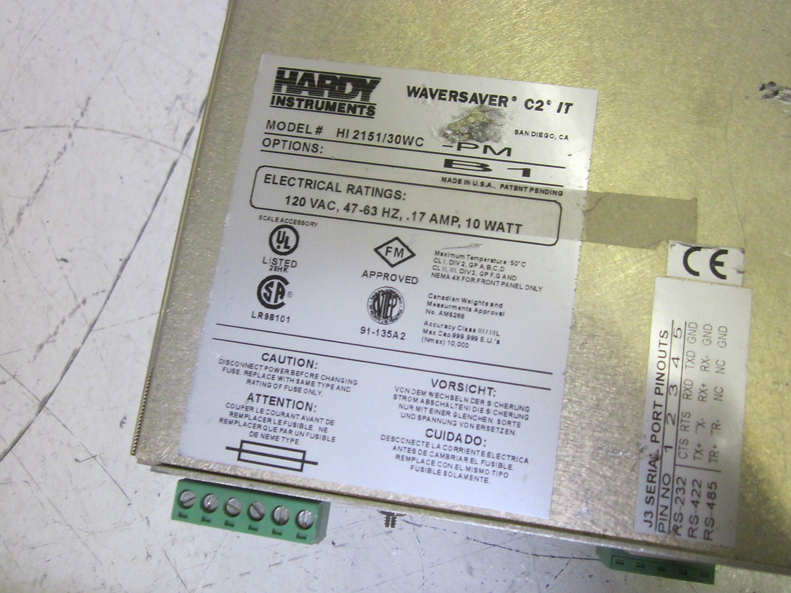 HARDY INSTRUMENTS WAVESAVER C2 IT HI 2151/30WC-PM SCALE CONTROLLER *USED*