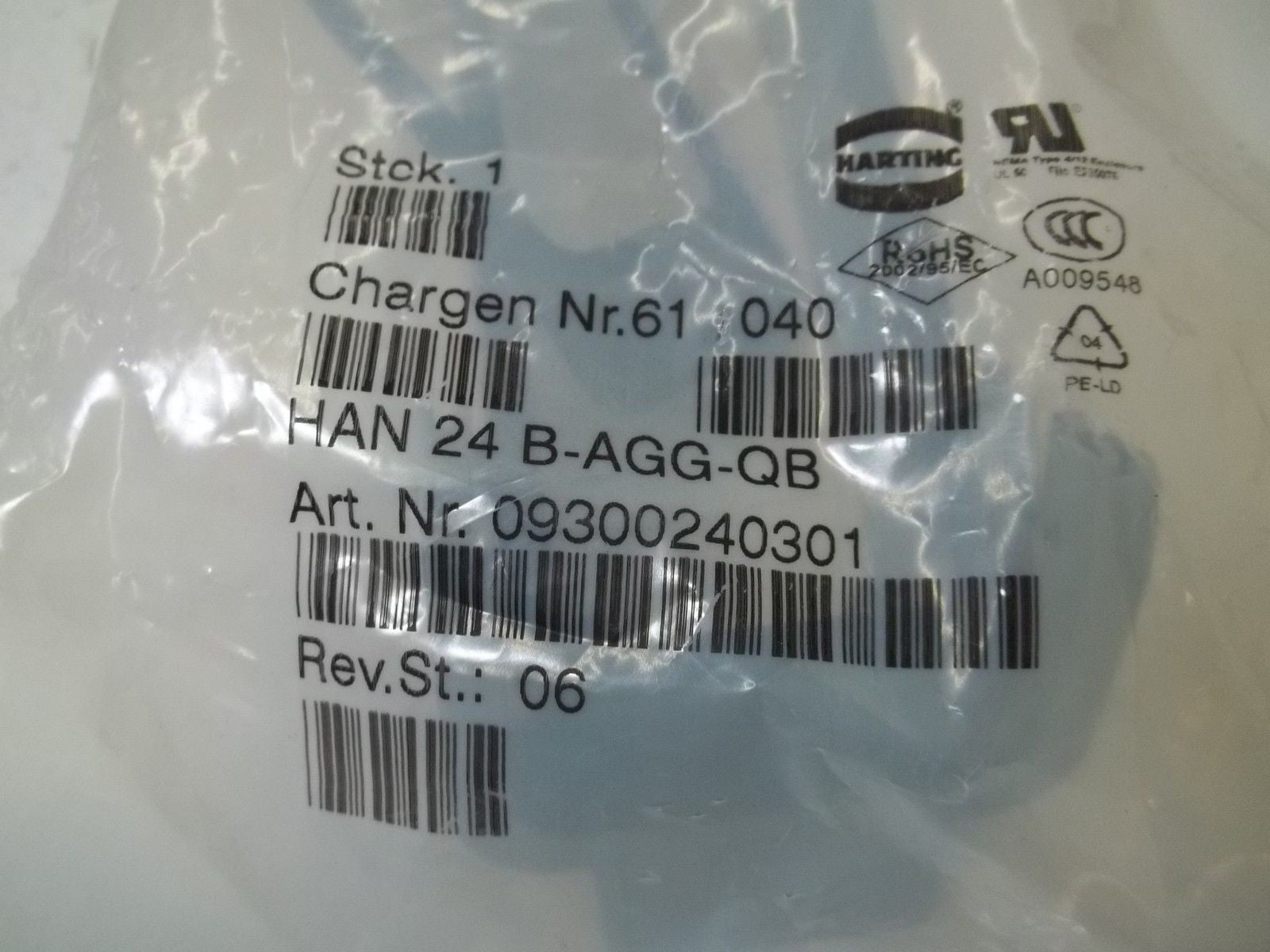 HARTING HAN24B-AGG-QB METAL CONNECTOR *NEW IN A FACTORY BAG*