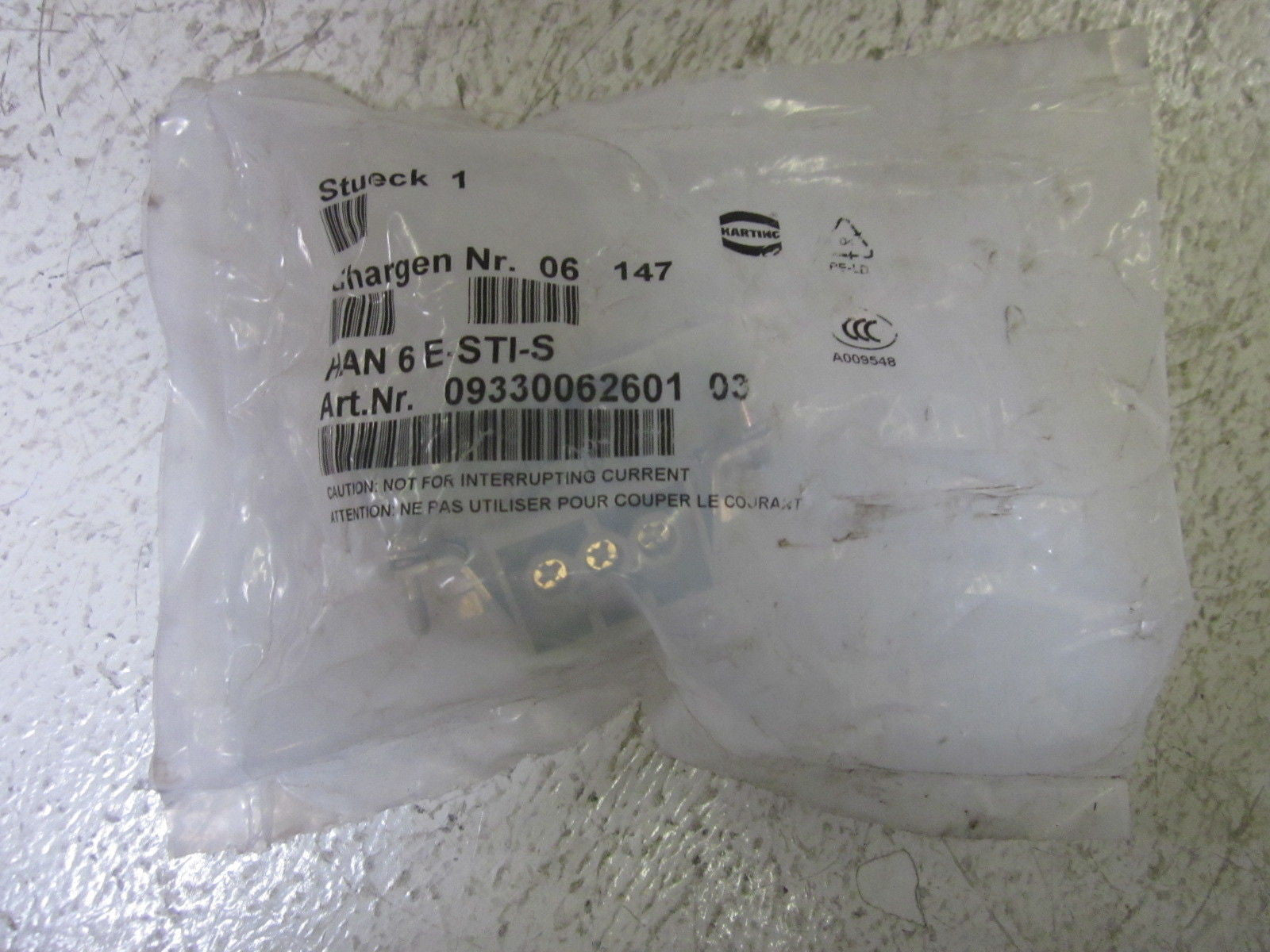 HARTING HAN6E-STI-S BODY CONNECTOR 16A 500V *NEW IN A FACTORY BAG*