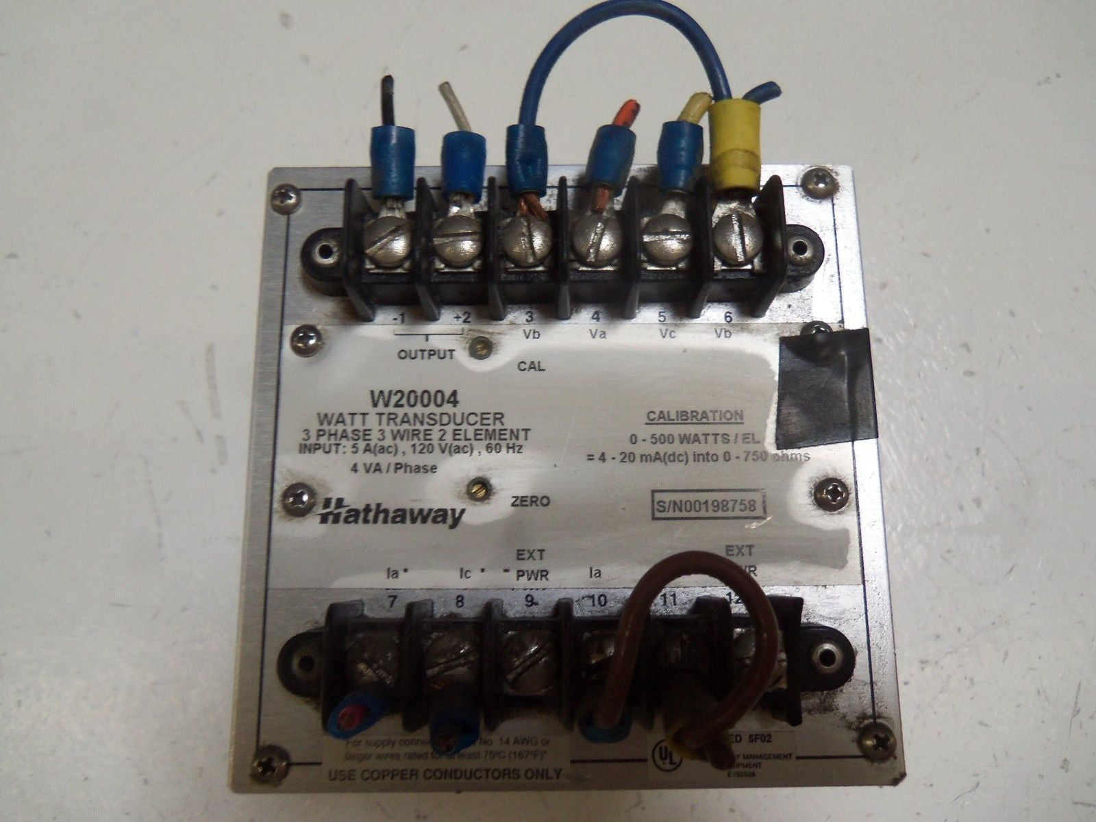 HATHAWAY W20004 WATT TRANSDUCER *USED*