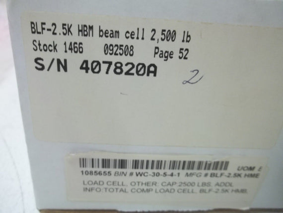 HBM BLF-15100 LOAD CELL 2,500LBS *NEW IN BOX*