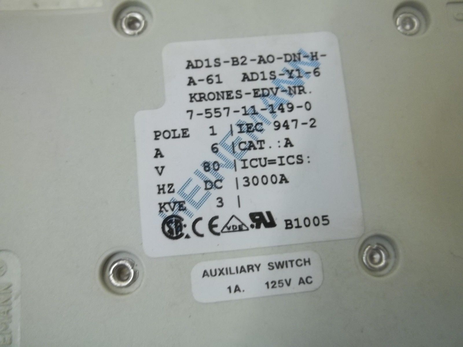 HEINEMANN AD1S-B2-A0-DN-H-A-61 AUXILIARY SWITCH 80VAC*NEW NO BOX*