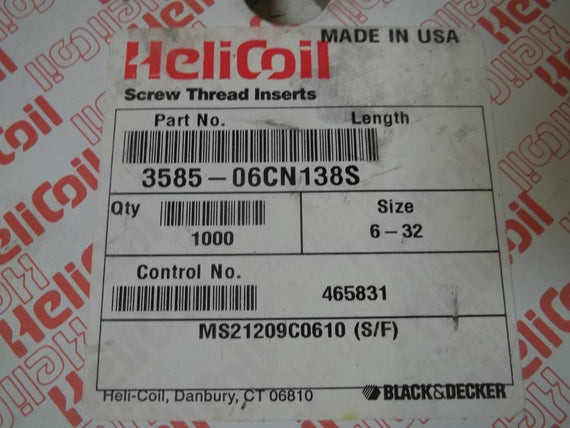 HELICOIL 3585-06CN138S SCREW THREAD INSERTS *ORIGINAL PACKAGE*